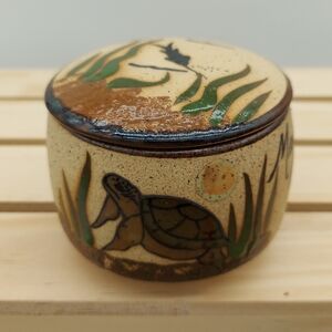 Mexico Pottery Folk Art Tortoise Turtle Catfish Handpainted Container Tonala